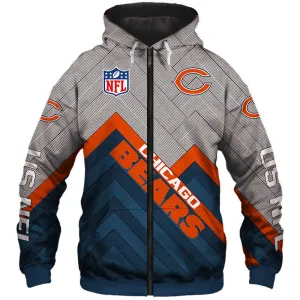 Chicago Bears NFL Rugby Team Printed Zip Up Hoodie