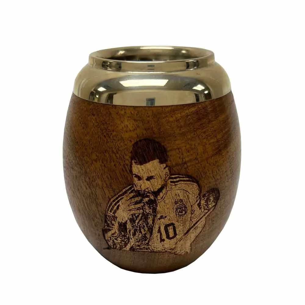 Messi AFA Mate Gourd  Algarrobo Alpaca Yerba Cup Bombilla Straw Handmade Carved