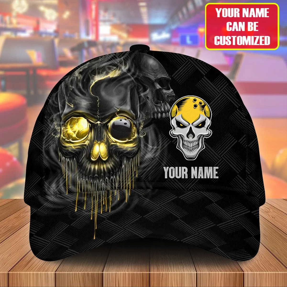 Personalized Name Multi Color Skull Bowling Classic Cap, Skull Smoke Bowling Cap for Bowler, Gift for Bowling Lover
