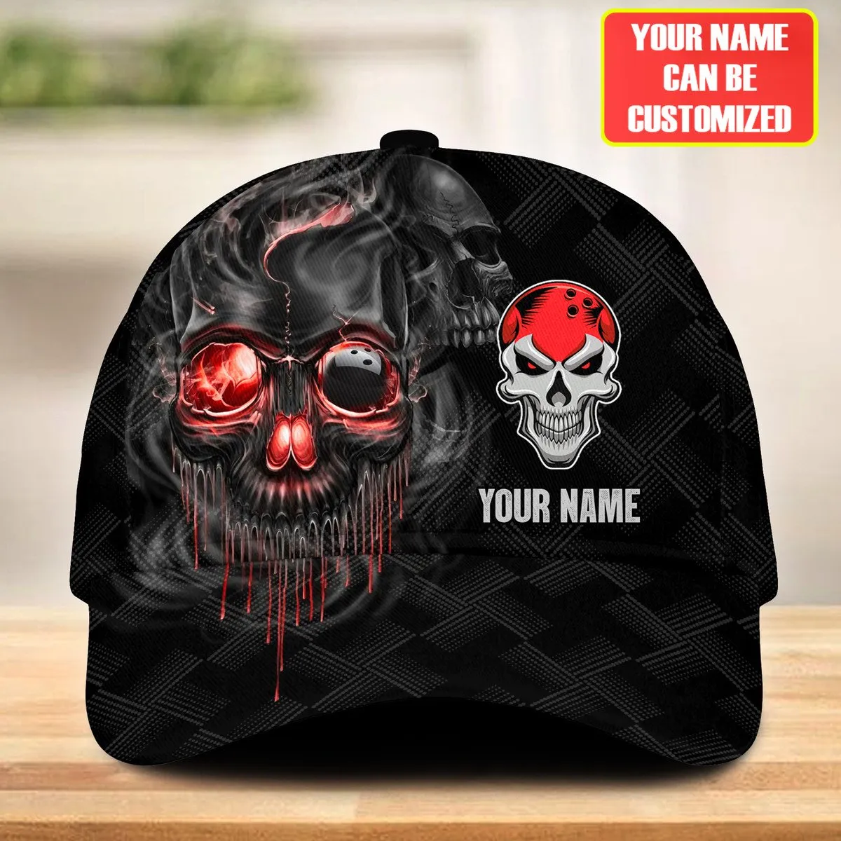 Personalized Name Multi Color Skull Bowling Classic Cap, Skull Smoke Bowling Cap for Bowler, Gift for Bowling Lover