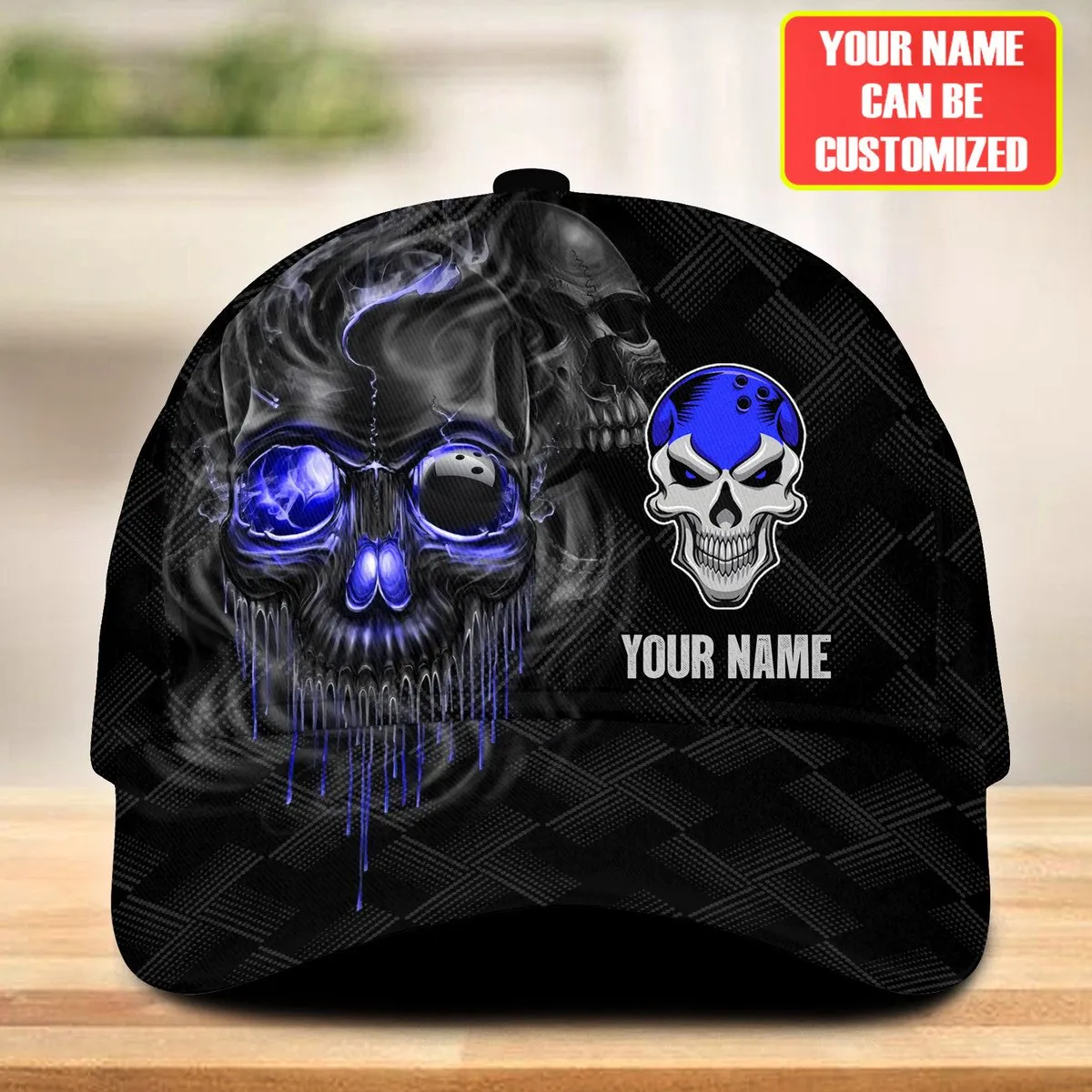 Personalized Name Multi Color Skull Bowling Classic Cap, Skull Smoke Bowling Cap for Bowler, Gift for Bowling Lover