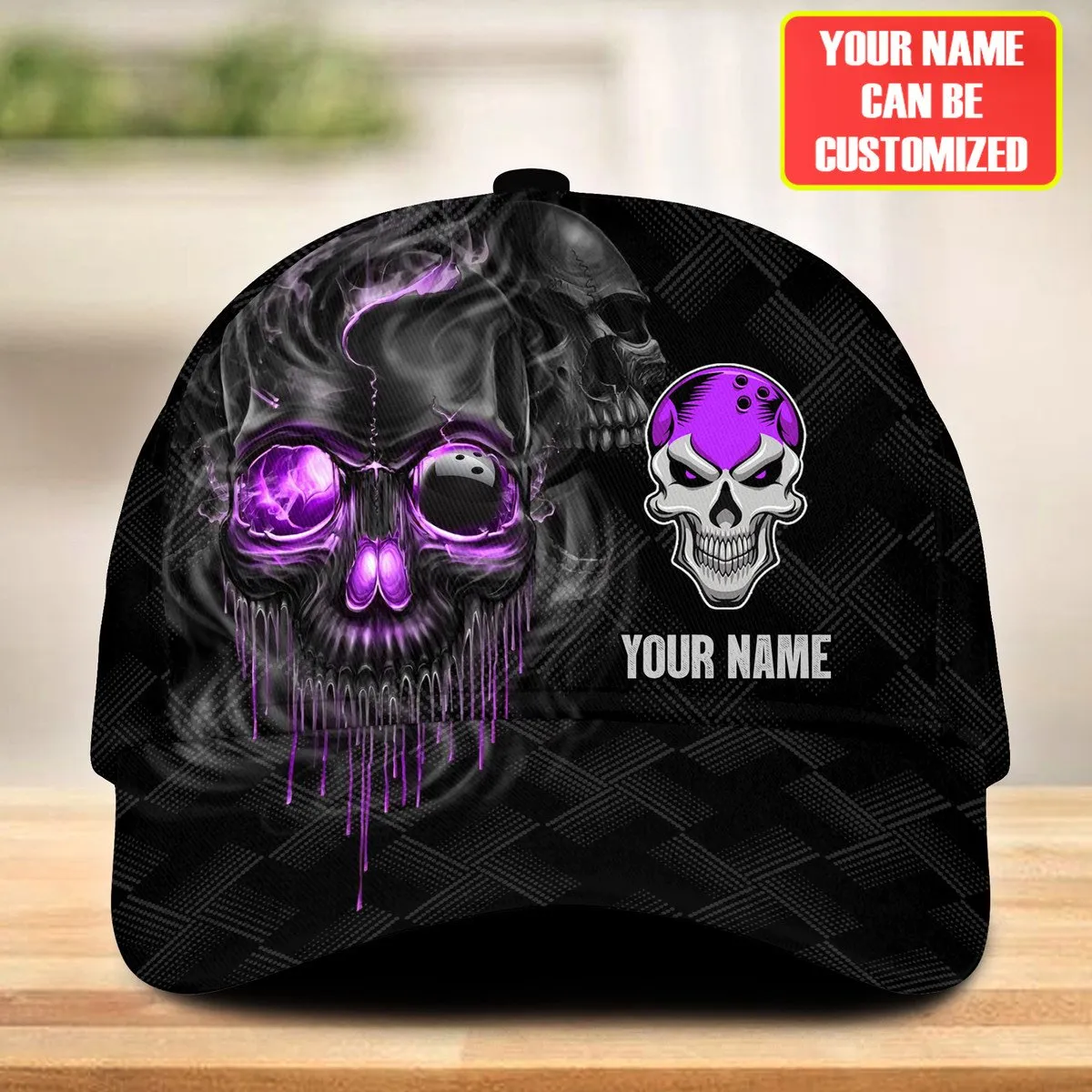 Personalized Name Multi Color Skull Bowling Classic Cap, Skull Smoke Bowling Cap for Bowler, Gift for Bowling Lover