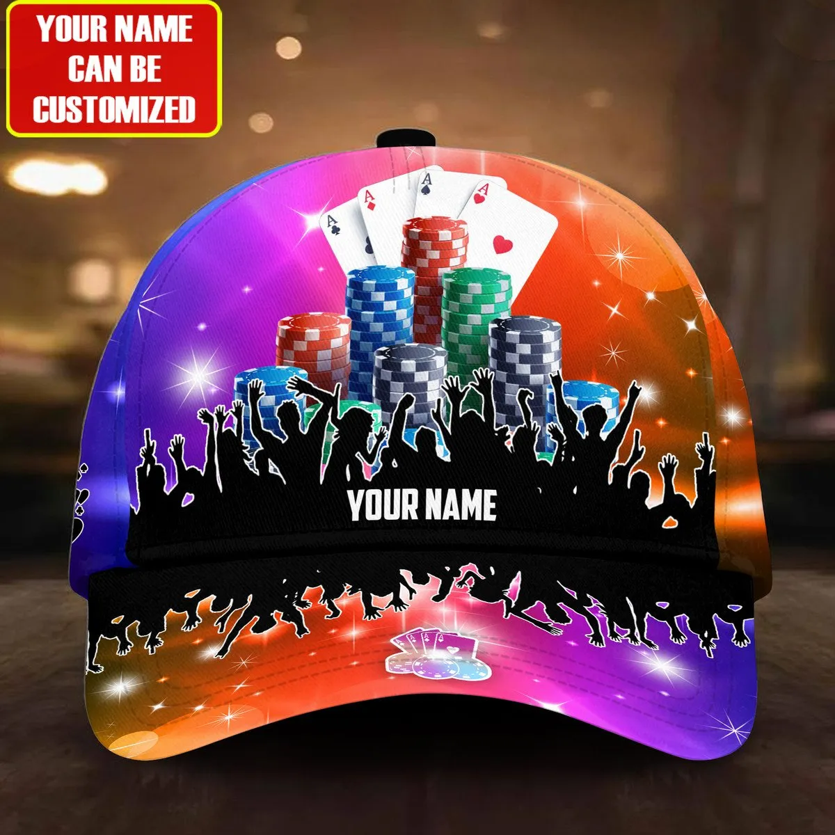 Personalized Name Poker Color Classic Cap, Casino Poker Hat, Idea Gift for Poker Player