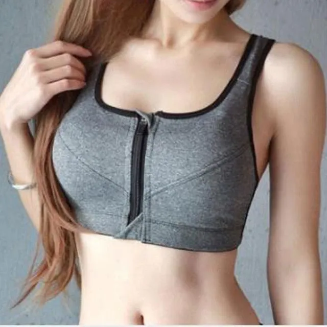 Push Up Sports Bra Zipper Padded black Running Women Seamless
