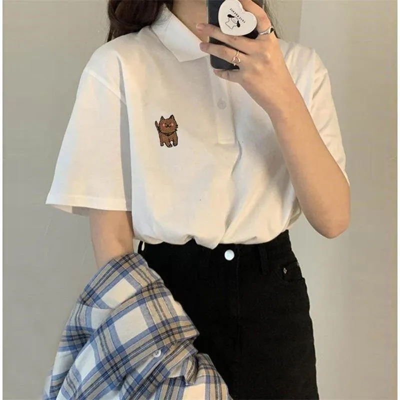 Retro Loose Fit Preppy Style Sports Black Short Sleeve Tee