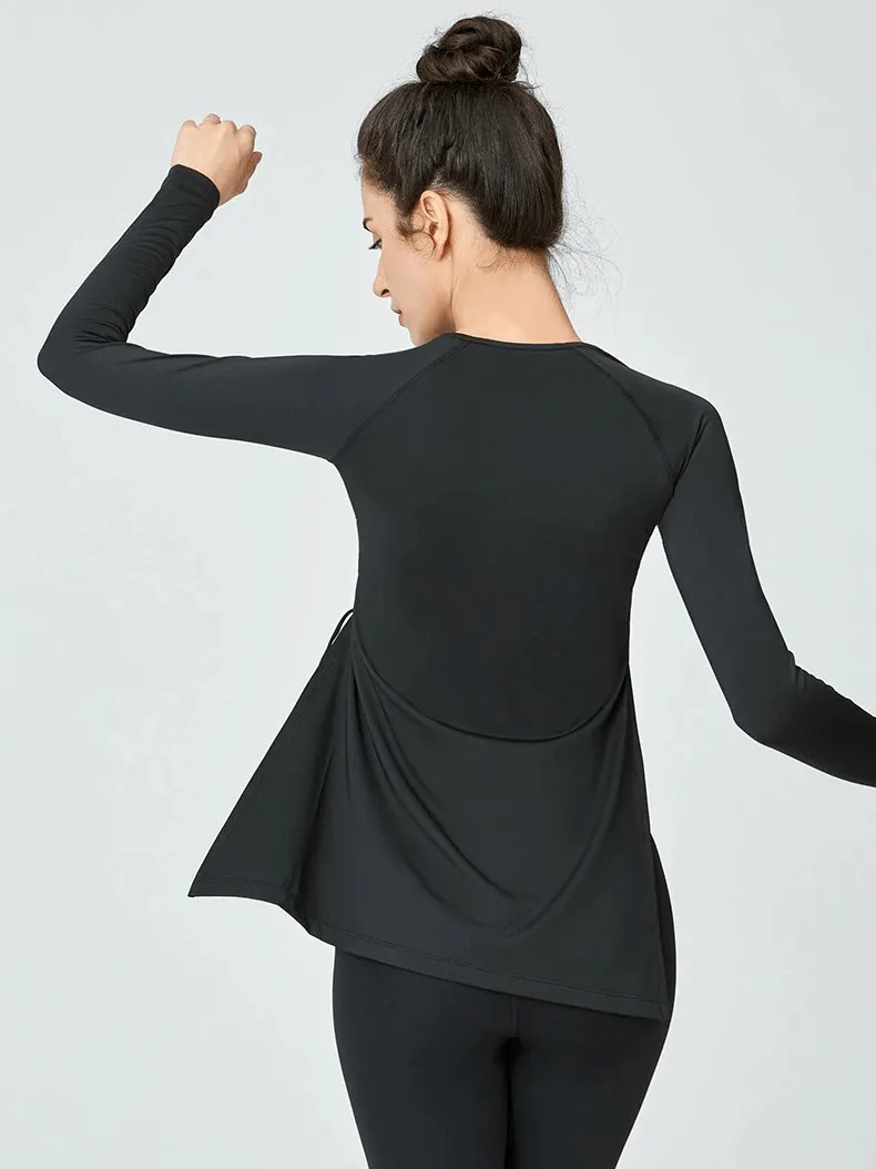 Sports Waist Drawstring Top with Slits / Elastic Fitness Women's Top - SF0050