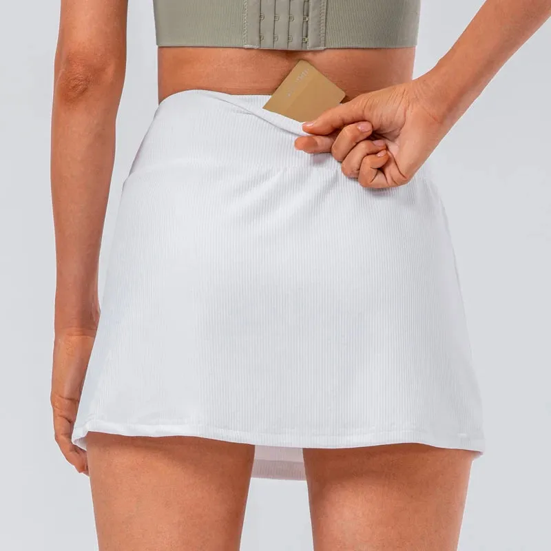 Tennis Skirts Gym Golf Running Ribbing Pantskirt SEXY Women Sports Fitness Shorts High Waist Skort Fashion Side Slit Skirt Sport