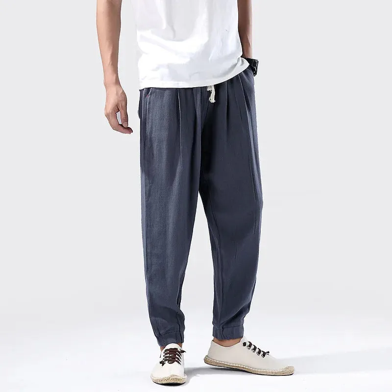Wiaofellas  -  Summer Thin Casual Linen Pants Chinese Style Loose Plus Size Sports Ninth Pants Men Clothing Oversize Sweatpants Joggers